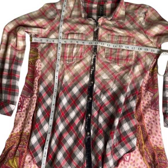 Anthropologie Aratta Silent Journey Boho Multicolor Plaid Button-Down Top - Picture 6 of 8